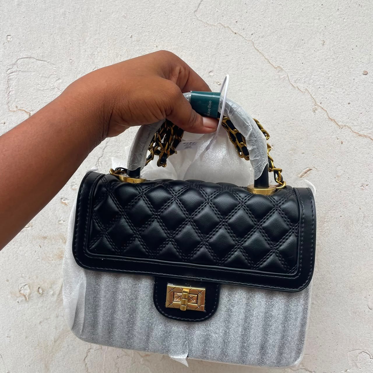 Quilted Top Handle Mini Bag - Black image 2