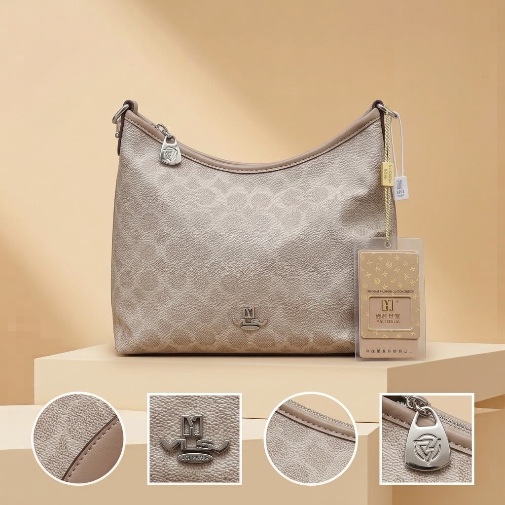 Monogram Hobo Crossbody Bag - Beige