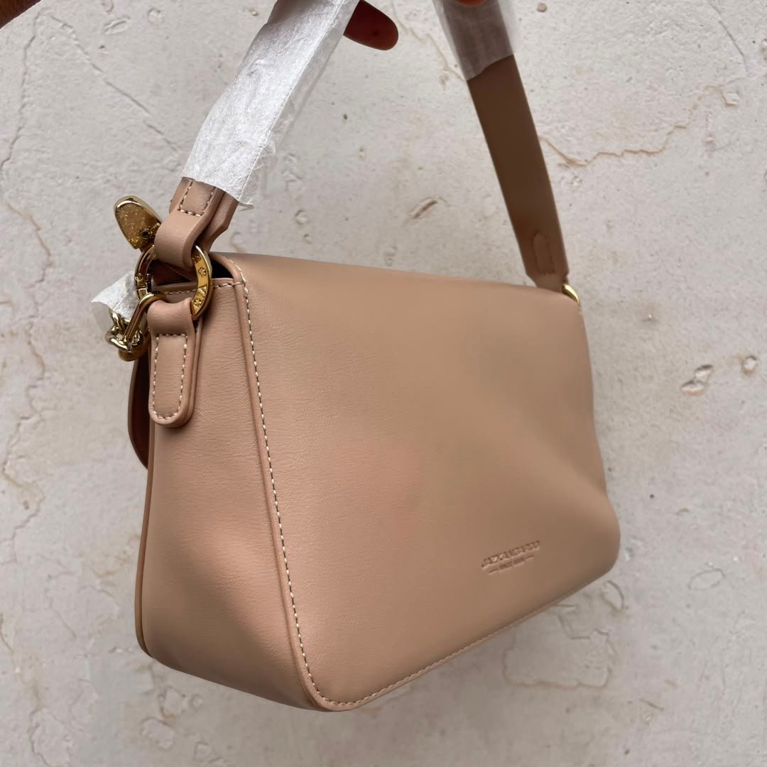 Minimalist Gold Lock Crossbody Bag - Nude image 3