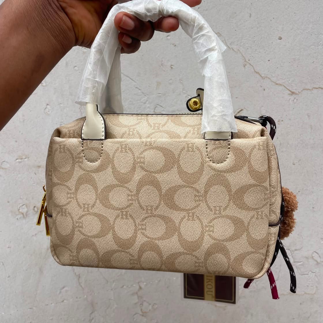 KUTIKOU K Boston Pillow Bag With Teddy Keychain - Cream Beige image 2