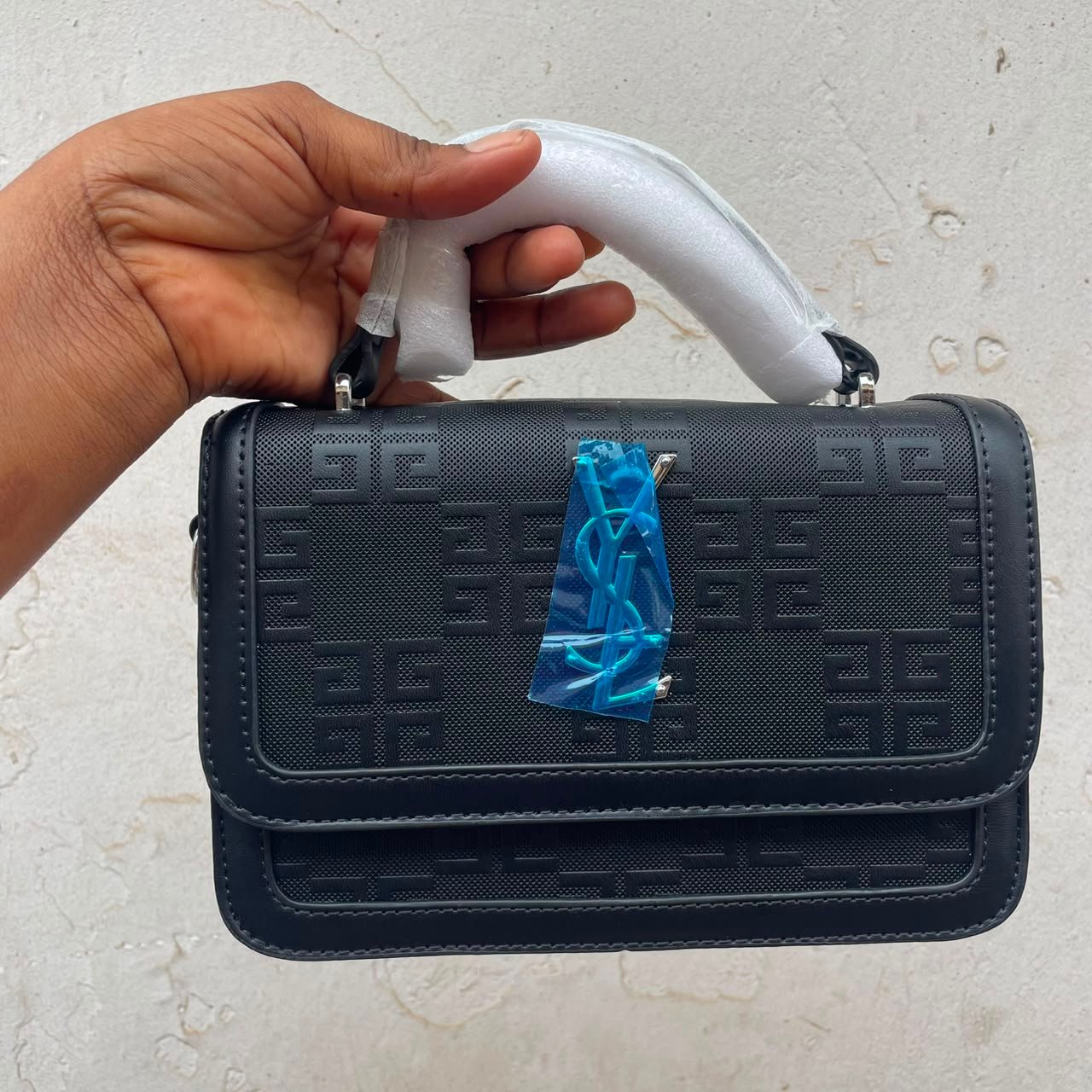 YSL Embossed Top-Handle Mini Bag - Black